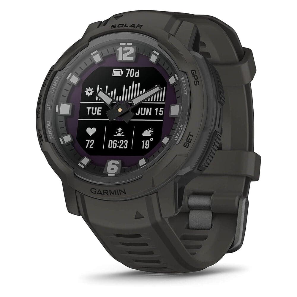 Garmin Instinct Crossover Solar – 45mm Rugged Hybrid Smartwatch, Solar Charging, 70-Day Battery, GPS, SpO2 - Graphite