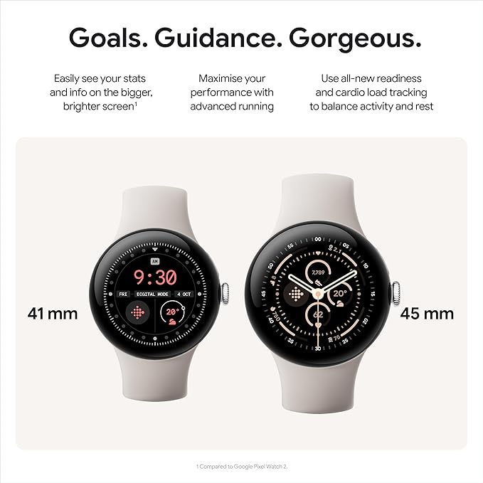 Google Pixel Watch 3 (45 mm) – Android smartwatch with heart rate tracking, advanced running from Fitbit, fitness insights, 24-hour battery – Matte Hazel Aluminium Case – Hazel Active band – Wi-Fi