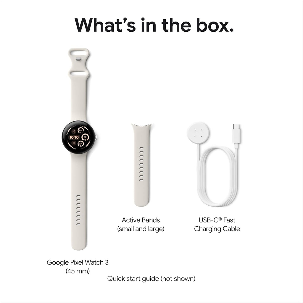 Google Pixel Watch 3 (45 mm) – Android smartwatch with heart rate tracking, advanced running from Fitbit, fitness insights, 24-hour battery – Matte Black Aluminium Case – Obsidian band – LTE