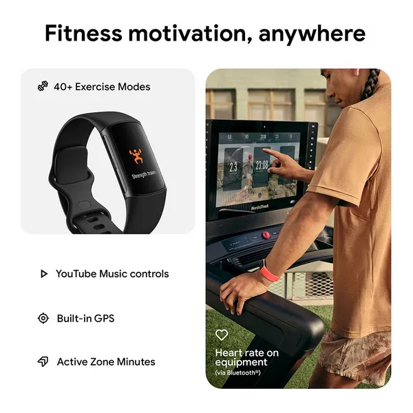 Fitbit Charge 6 Fitness Tracker - Obsidian/Black, Silicone Strap, Universal