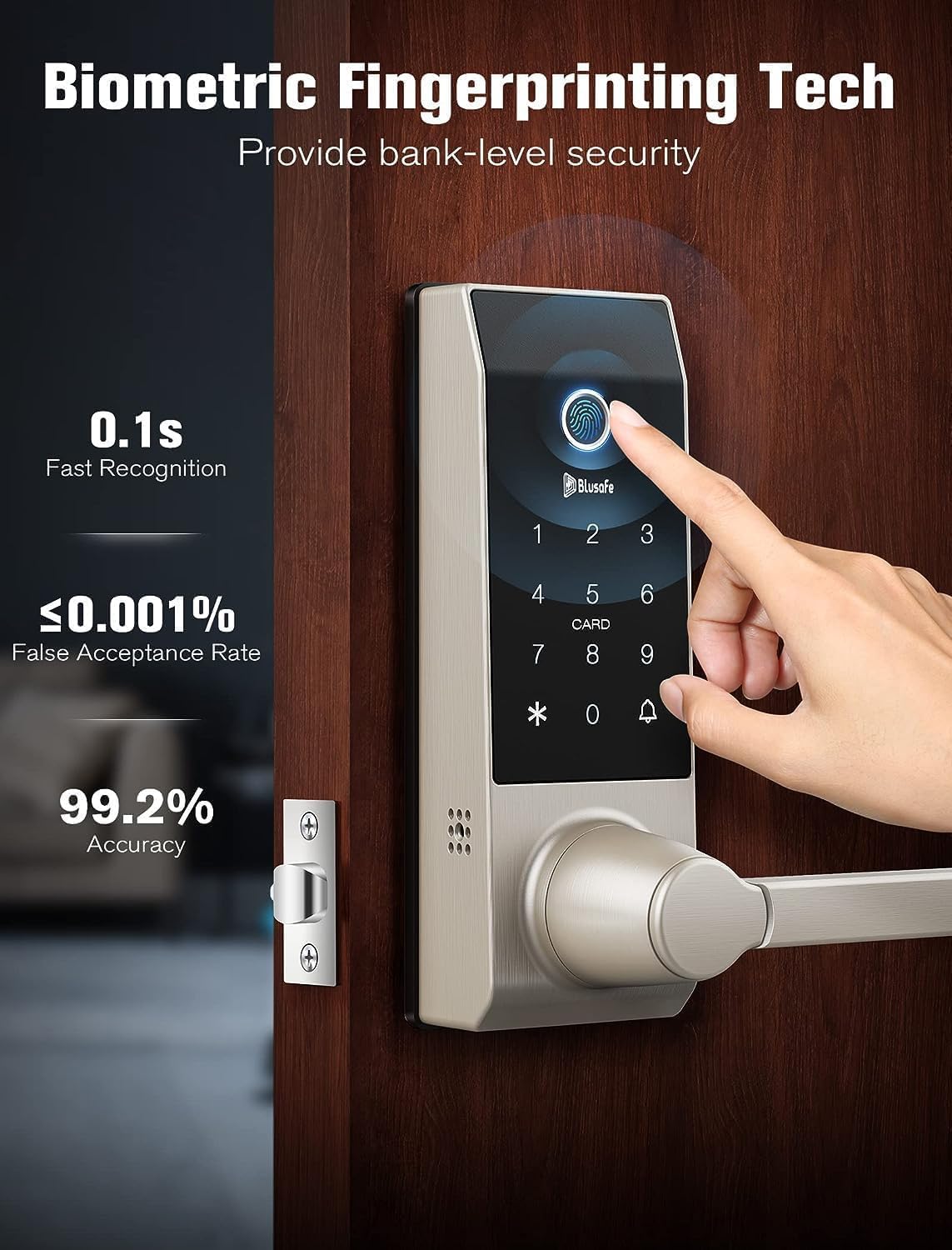 Contour Satin Nickel - Smart Lock Doorbell Fingerprint WiFi with Handle, App Control, Anti-Peeping, Auto Lock, IP65, Weatherproof, 3D Biometric for Front Entry Door Satin Nickel