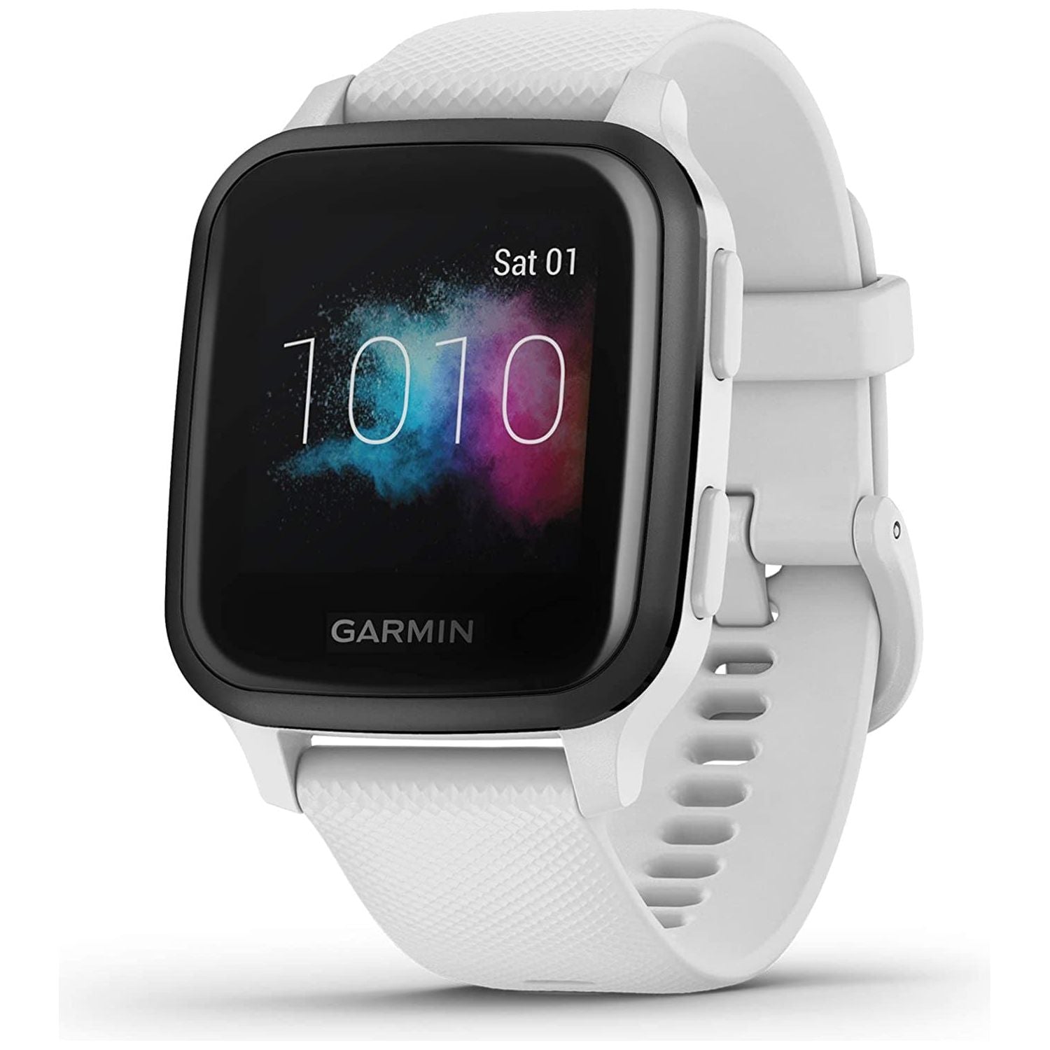Garmin Venu Sq Music Amazon Exclusive GPS Smartwatch with All-day Health Monitoring and Fitness Features, Built-in Sports Apps and More, White with Slate Bezel