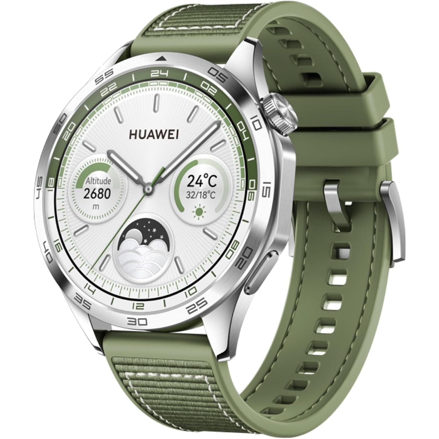Huawei Watch GT 4 - 46mm  Smartwatch with 2-Week Battery, Fitness & Health Tracking, GPS, Compatible with Android & iOS, Green Woven