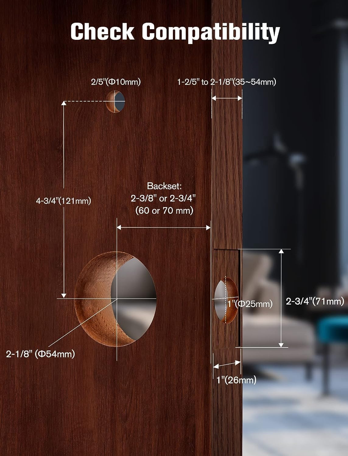 Contour Black - Smart Lock Doorbell Fingerprint WiFi with Handle, App Control, Anti-Peeping, Auto Lock, IP65, Weatherproof, 3D Biometric for Front Entry Door Black