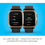 Garmin Venu Sq Music Amazon Exclusive GPS Smartwatch with All-day Health Monitoring and Fitness Features, Built-in Sports Apps and More, Black with Rose Gold Bezel