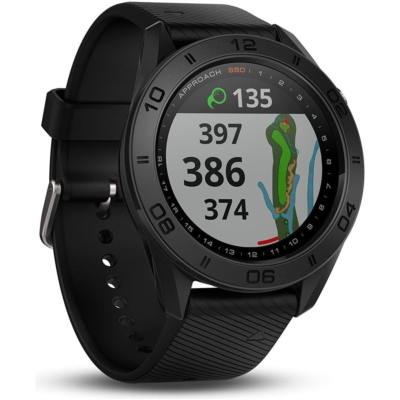 Garmin Approach S60, Premium GPS Golf Watch with Touchscreen Display and Full Color CourseView Mapping, Black w/Silicone Band