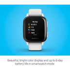 Garmin Venu Sq Music Amazon Exclusive GPS Smartwatch with All-day Health Monitoring and Fitness Features, Built-in Sports Apps and More, White with Slate Bezel