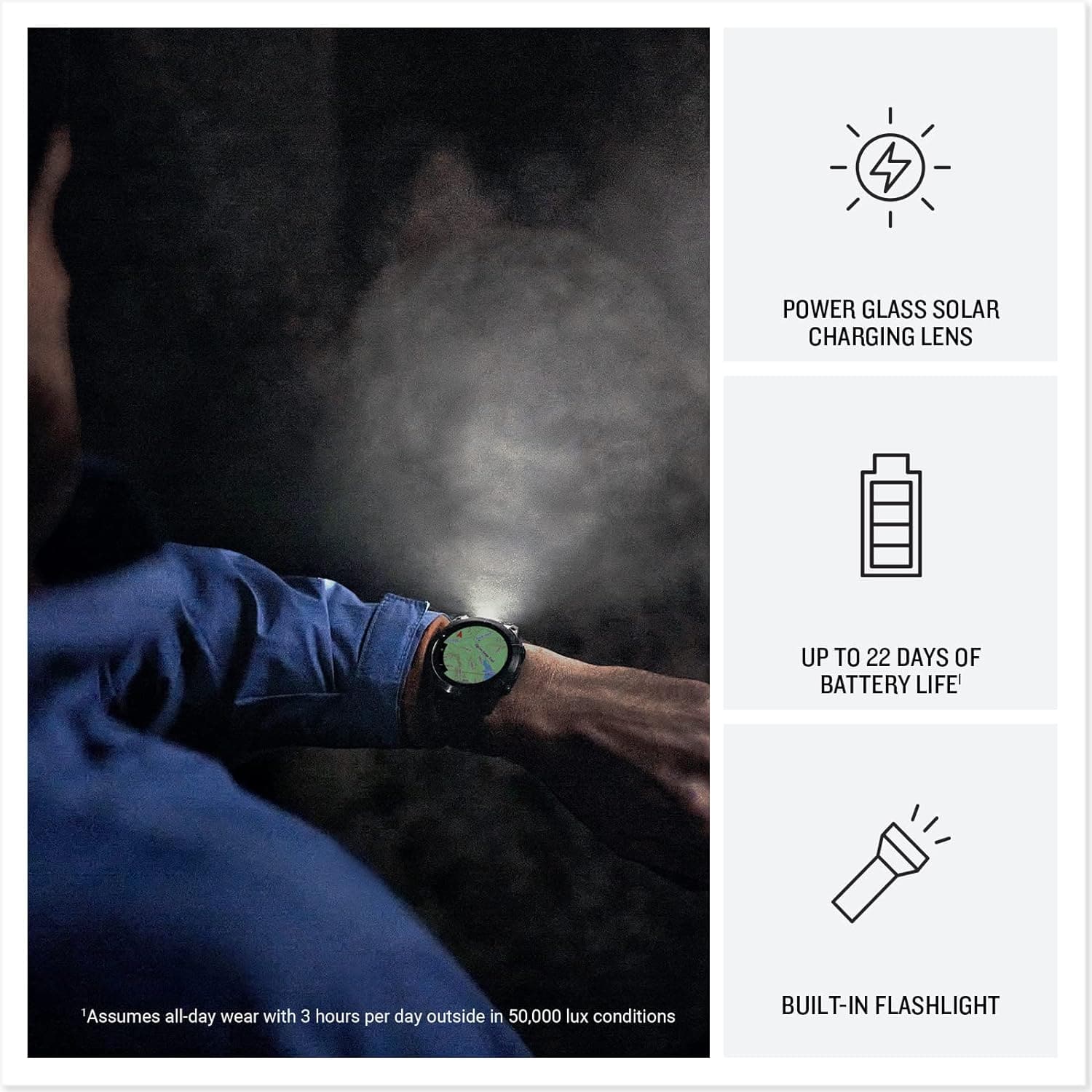 Garmin fēnix 7 PRO SOLAR, Premium Multisport GPS Smartwatch,Solar Charging, Advanced Training Features, Touchscreen and Buttons, Ultratough Design , Flash Light, Up to 22 days battery life, Black