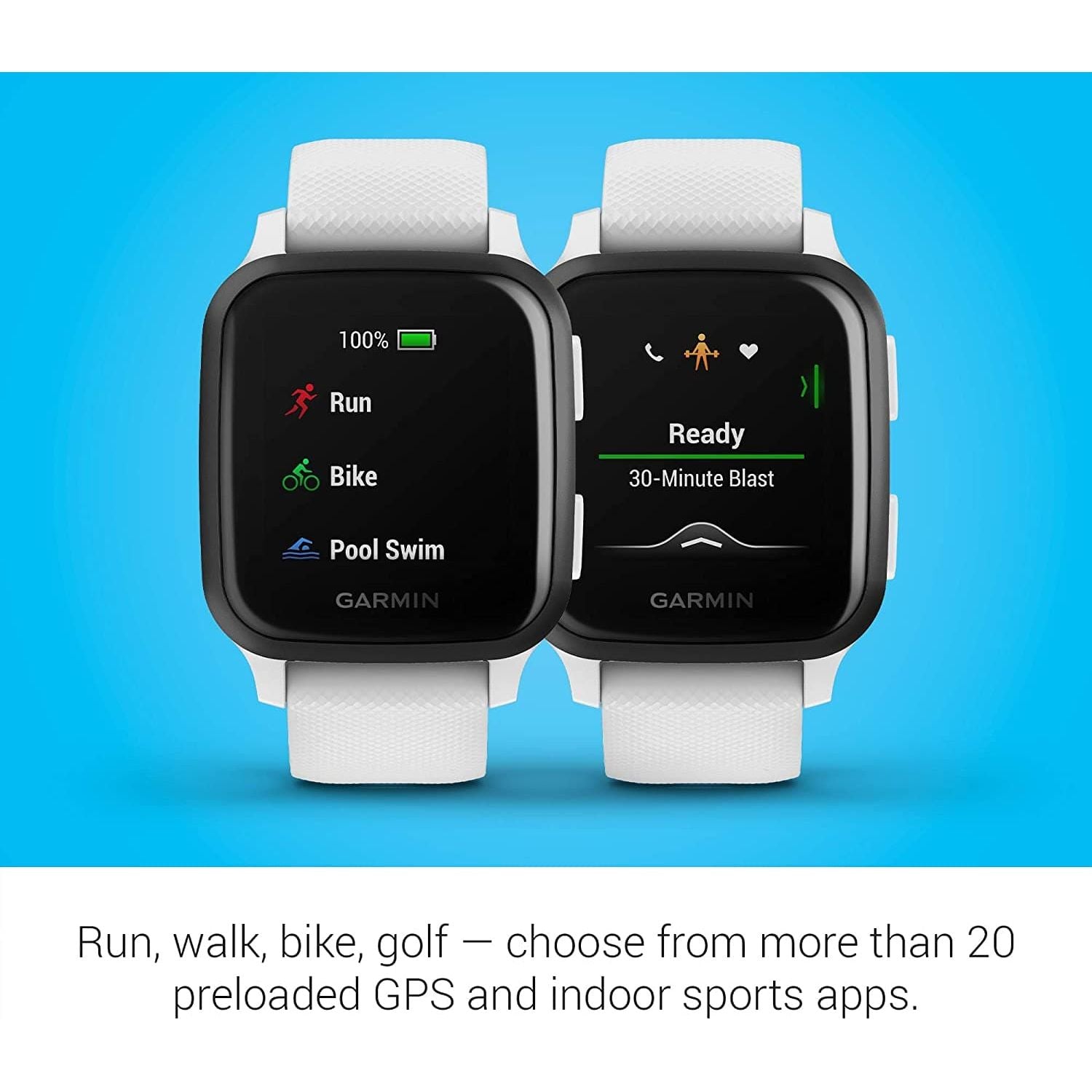 Garmin Venu Sq Music Amazon Exclusive GPS Smartwatch with All-day Health Monitoring and Fitness Features, Built-in Sports Apps and More, White with Slate Bezel