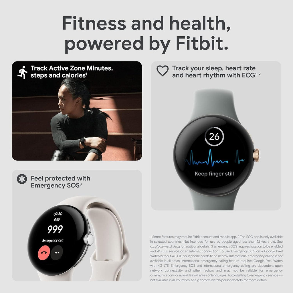 Google Pixel Watch - LTE Android Smartwatch with Heart Rate and Activity Tracking, Polished Silver Stainless Steel Case with Charcoal Active Band