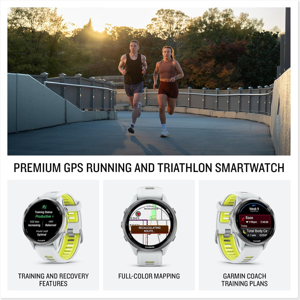 Garmin Forerunner 970 – Premium GPS Running & Triathlon Smartwatch with AMOLED Display, Built-in LED Flashlight, Titanium Case, Whitestone/Translucent Amp Yellow Band