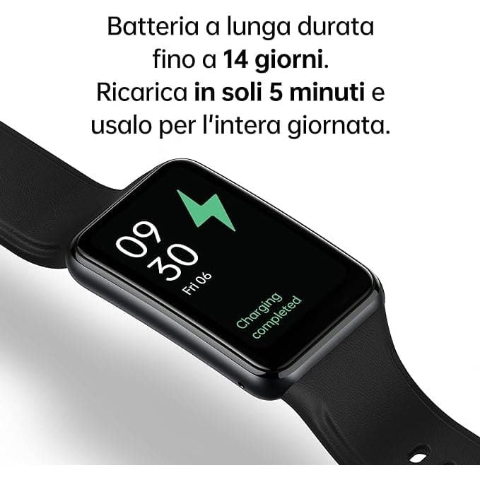 OPPO Watch Free – Smart Watch, AMOLED Curved Screen, 32g, Bluetooth 5.0, 5ATM Resistance, 230 mAh Battery, Fast Charge - Black