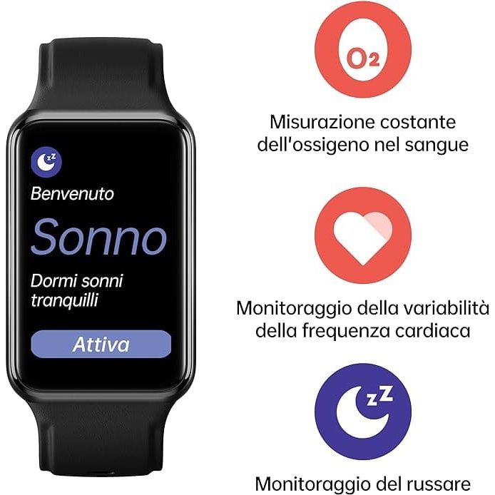OPPO Watch Free – Smart Watch, AMOLED Curved Screen, 32g, Bluetooth 5.0, 5ATM Resistance, 230 mAh Battery, Fast Charge - Black