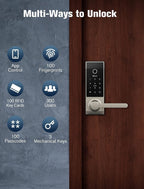 Contour Satin Nickel - Smart Lock Doorbell Fingerprint WiFi with Handle, App Control, Anti-Peeping, Auto Lock, IP65, Weatherproof, 3D Biometric for Front Entry Door Satin Nickel