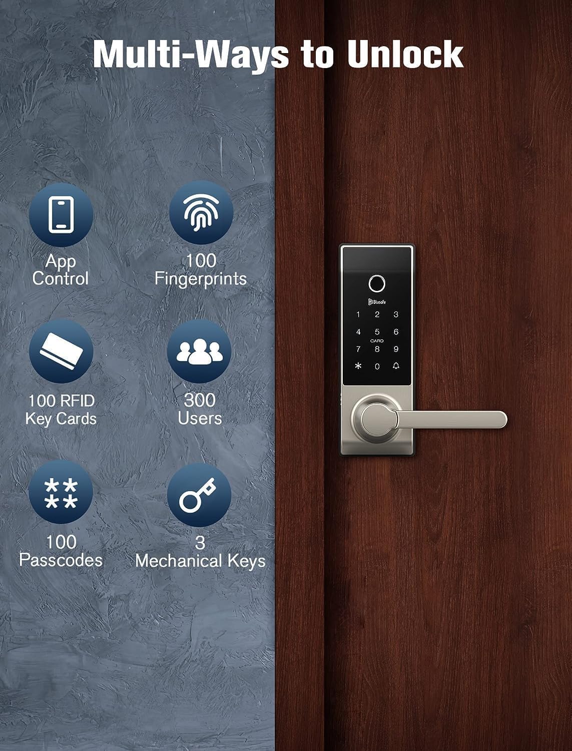 Contour Satin Nickel - Smart Lock Doorbell Fingerprint WiFi with Handle, App Control, Anti-Peeping, Auto Lock, IP65, Weatherproof, 3D Biometric for Front Entry Door Satin Nickel