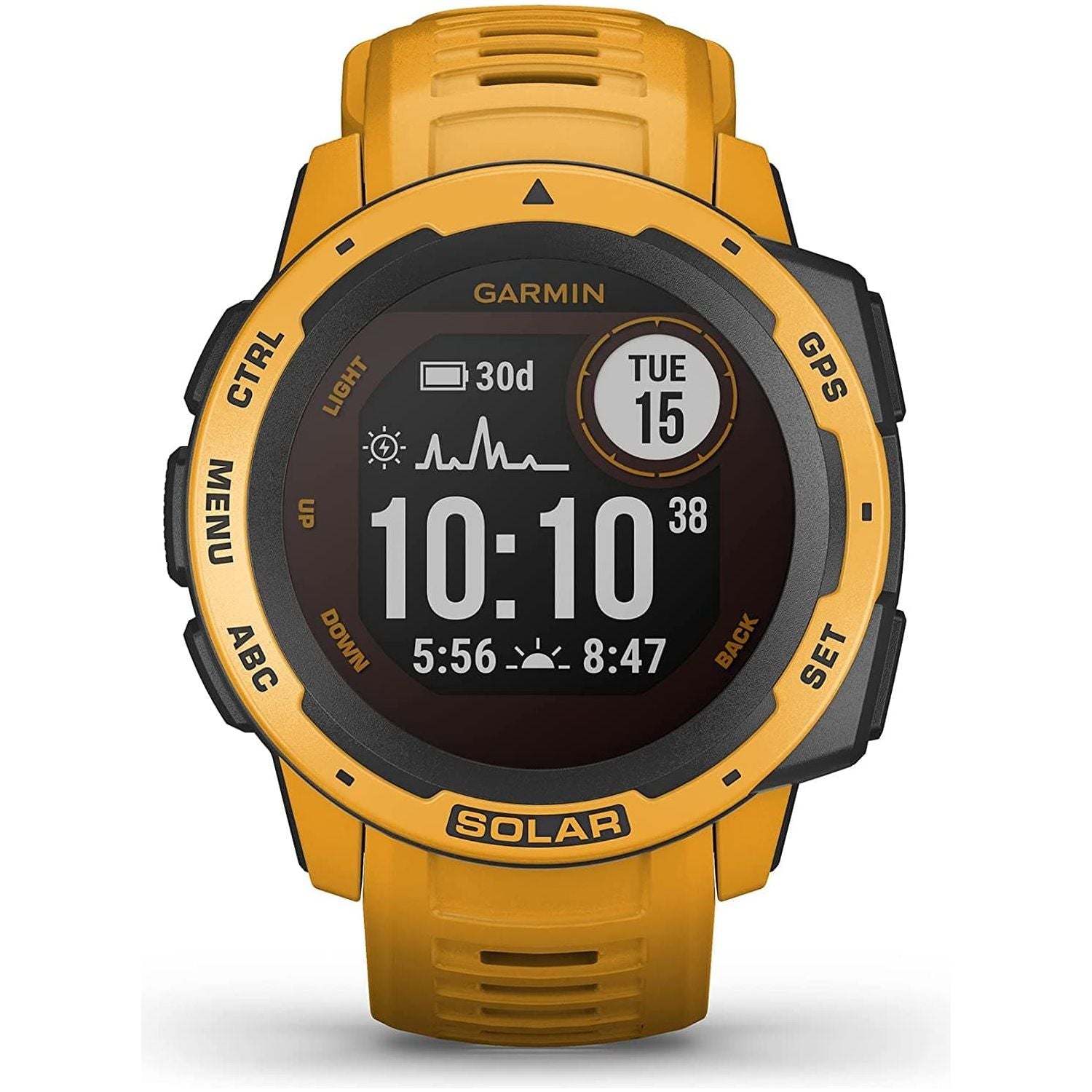 Garmin Instinct Solar, Solar-powered Rugged Outdoor Smartwatch, Built-in Sports Apps and Health Monitoring, Sunburst Yellow