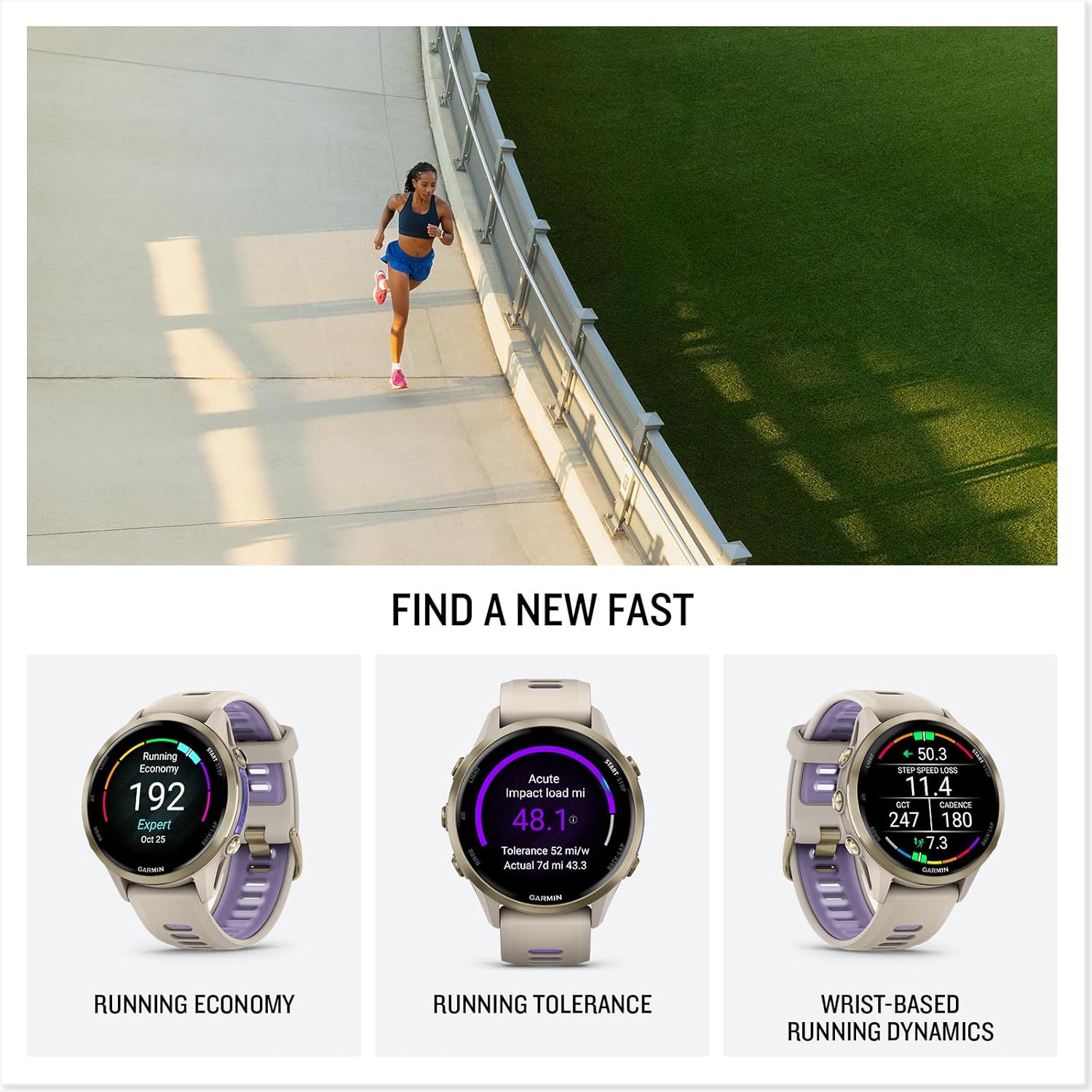 Garmin Forerunner 970 – Premium GPS Running & Triathlon Smartwatch with AMOLED Display, Built-in LED Flashlight, Soft Gold Titanium Case, French Gray/Translucent Indigo Band