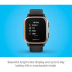 Garmin Venu Sq Music Amazon Exclusive GPS Smartwatch with All-day Health Monitoring and Fitness Features, Built-in Sports Apps and More, Black with Rose Gold Bezel