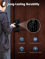 Contour Black - Smart Lock Doorbell Fingerprint WiFi with Handle, App Control, Anti-Peeping, Auto Lock, IP65, Weatherproof, 3D Biometric for Front Entry Door Black