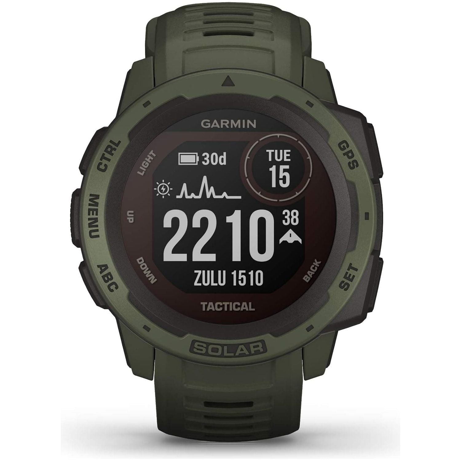 Garmin Instinct Solar Tactical, Solar-powered Rugged Outdoor Smartwatch with Tactical Features, Built-in Sports Apps and Health Monitoring - Moss Green