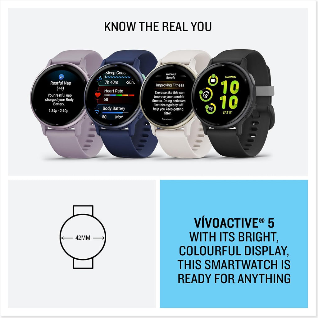 Garmin vívoactive 5 GPS 42mm Smartwatch - AMOLED Touchscreen, All-Day Health Monitoring, Advanced Fitness Features, Personalized Sleep Coaching, Music, Up to 11 Days Battery Life - Ivory