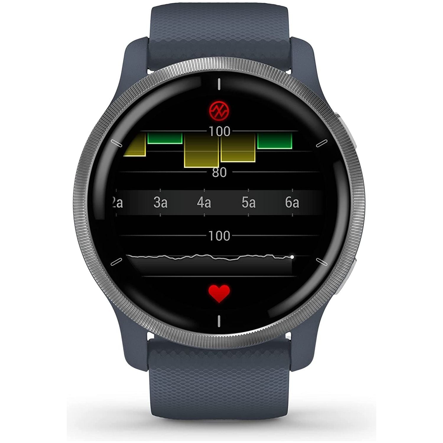 Garmin Venu 2 GPS smartwatch with all-day health monitoring, Silver Bezel with Granite Blue Case and Silicone Band