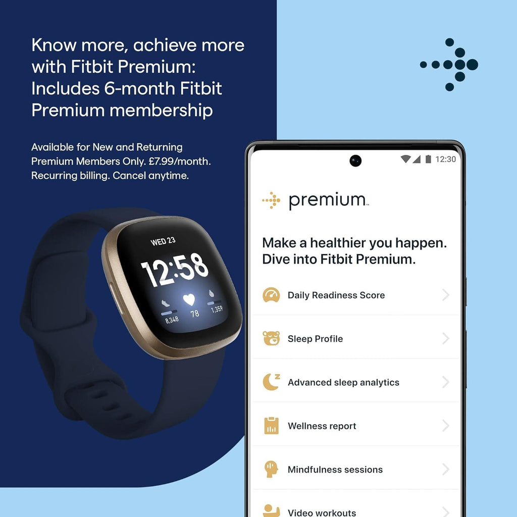 Fitbit Versa 3 Smartwatch – GPS, Heart Rate, Voice Assistant, 6+ Days Battery