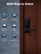 Contour Black - Smart Lock Doorbell Fingerprint WiFi with Handle, App Control, Anti-Peeping, Auto Lock, IP65, Weatherproof, 3D Biometric for Front Entry Door Black