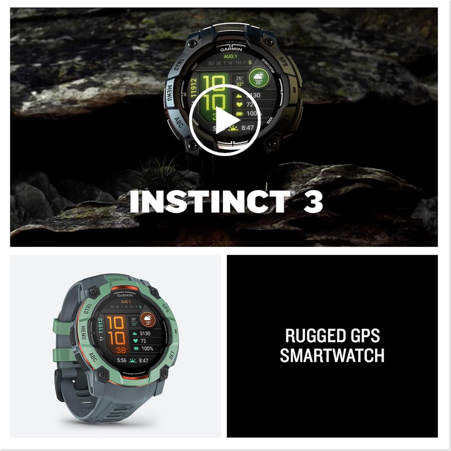 Garmin Instinct 3 GPS Smartwatch – 50mm, AMOLED, Neotropic