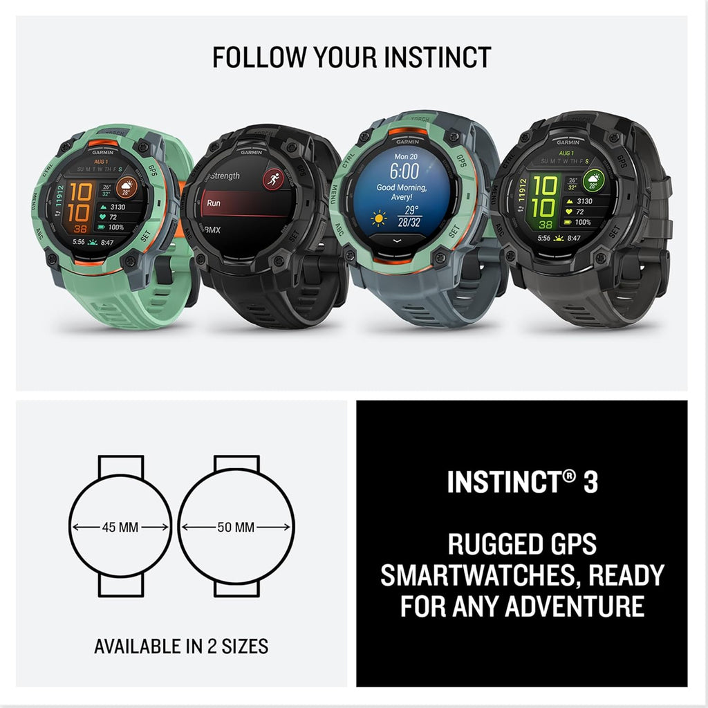 Garmin Instinct 3 GPS Smartwatch – 50mm, AMOLED, Neotropic