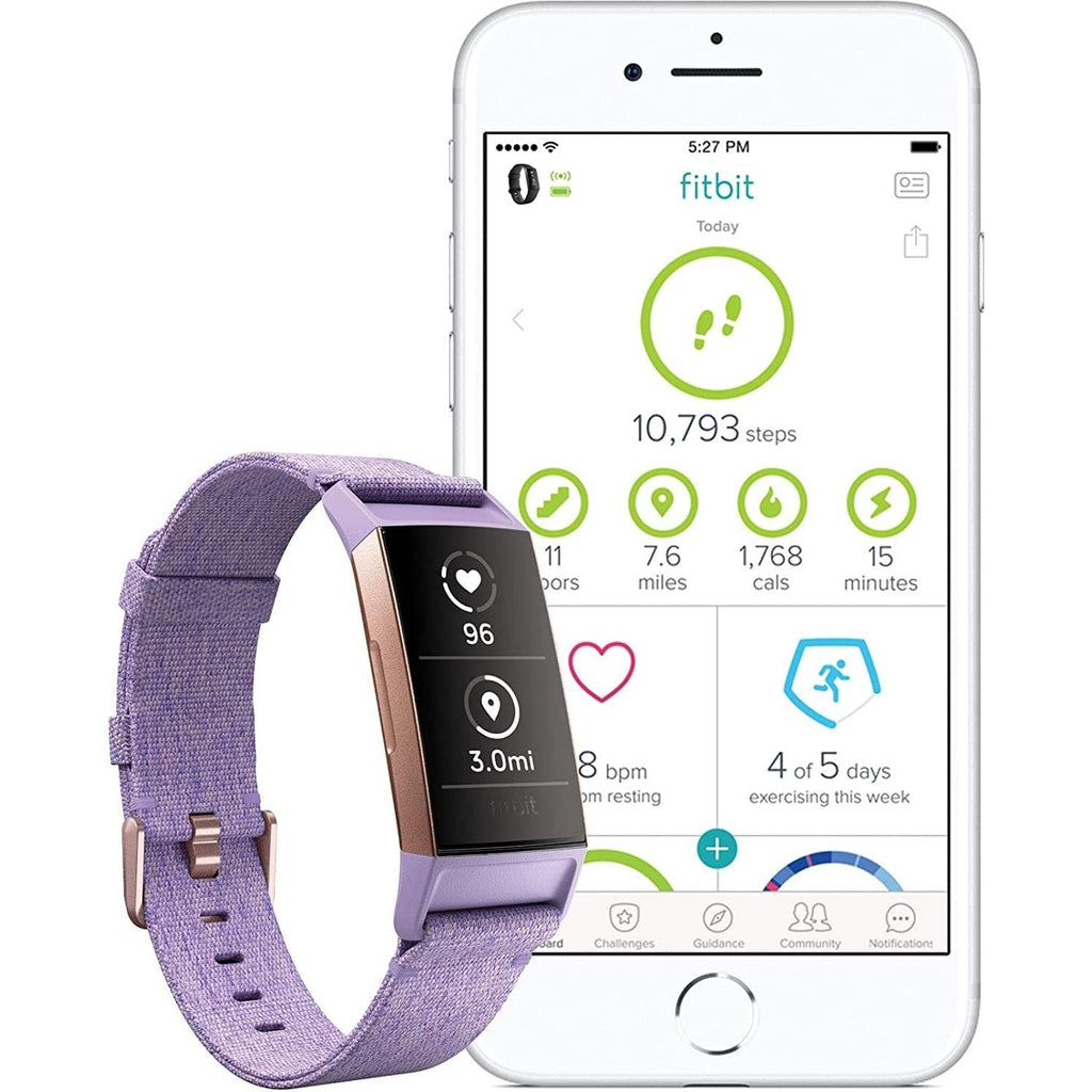 Fitbit Charge 3 NFC Special Edition Advanced Fitness Tracker with Heart Rate, Swim Tracking & 7 Day Battery - Rose-Gold/Lavender, One Size