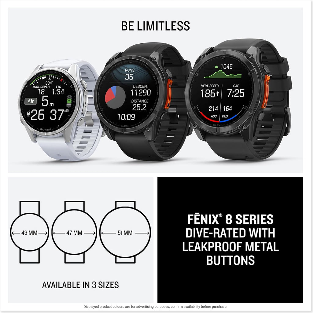 Garmin fēnix 8 Premium Multisport GPS Smartwatch – 43mm AMOLED, Whitestone – 10-Day Battery, Built-in LED Flashlight