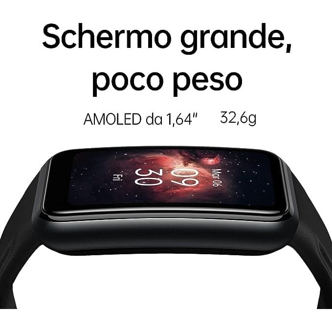 OPPO Watch Free – Smart Watch, AMOLED Curved Screen, 32g, Bluetooth 5.0, 5ATM Resistance, 230 mAh Battery, Fast Charge - Black
