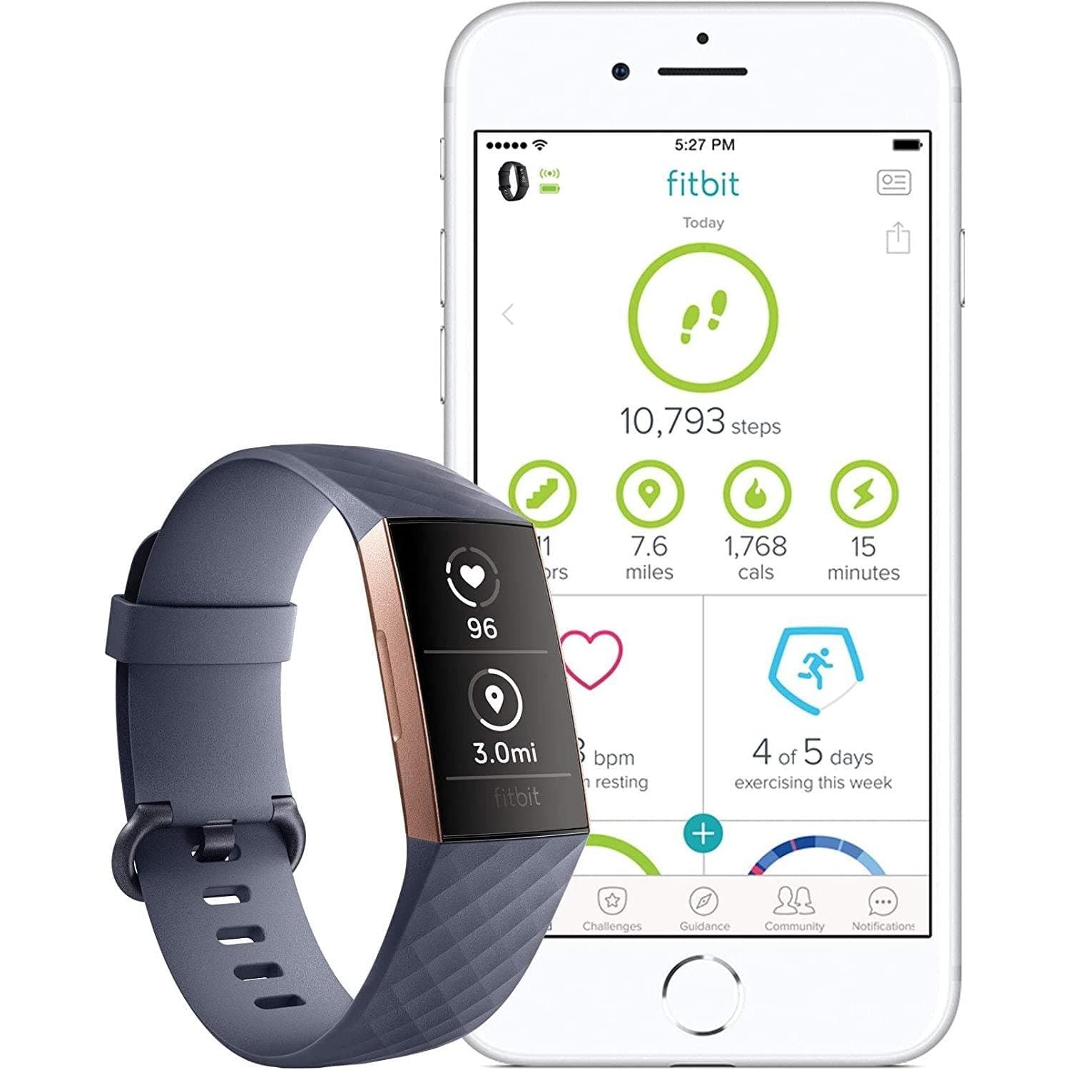 Fitbit Charge 3 Advanced Fitness Tracker with Heart Rate, Swim Tracking & 7 Day Battery - Rose-Gold/Grey, One Size