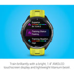 Garmin Forerunner 965 – Carbon Grey Titanium Bezel, Black Case, Amp Yellow/Black Silicone Band