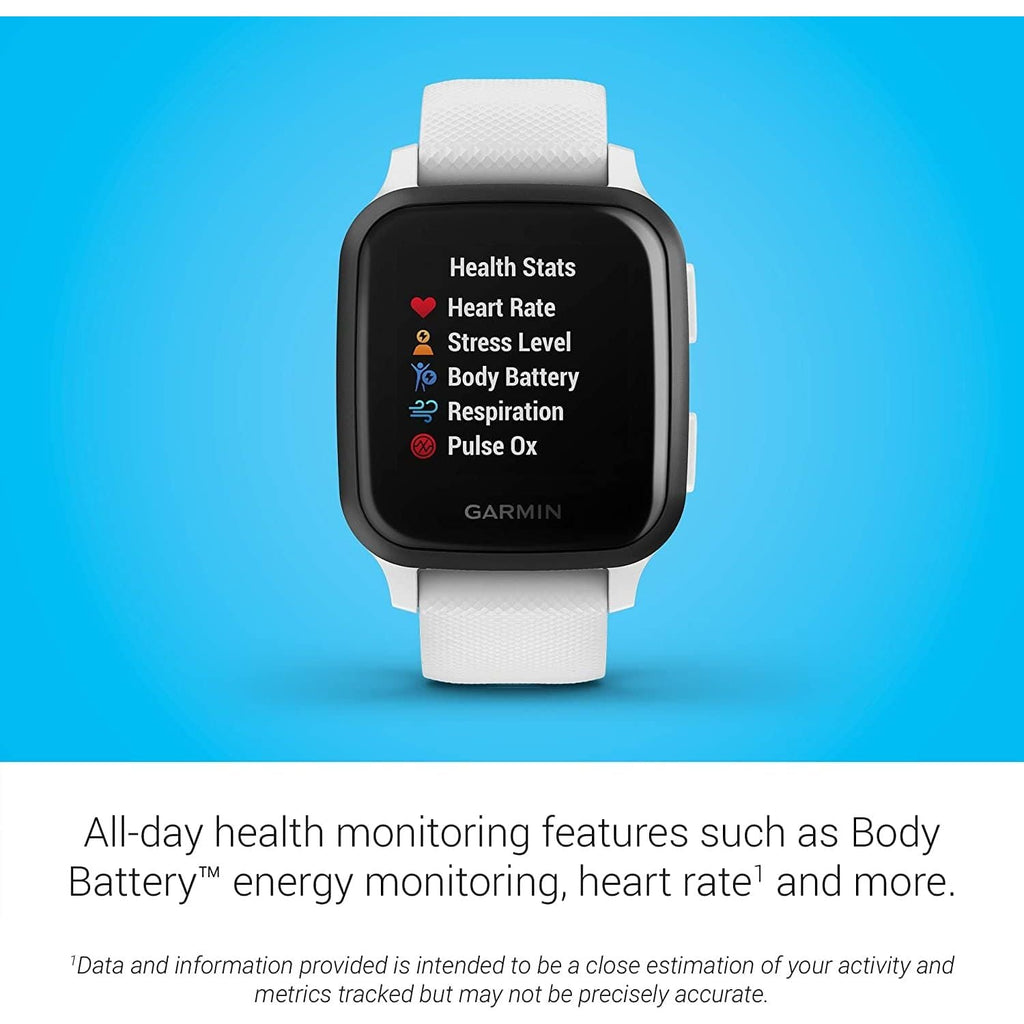 Garmin Venu Sq Music Amazon Exclusive GPS Smartwatch with All-day Health Monitoring and Fitness Features, Built-in Sports Apps and More, White with Slate Bezel