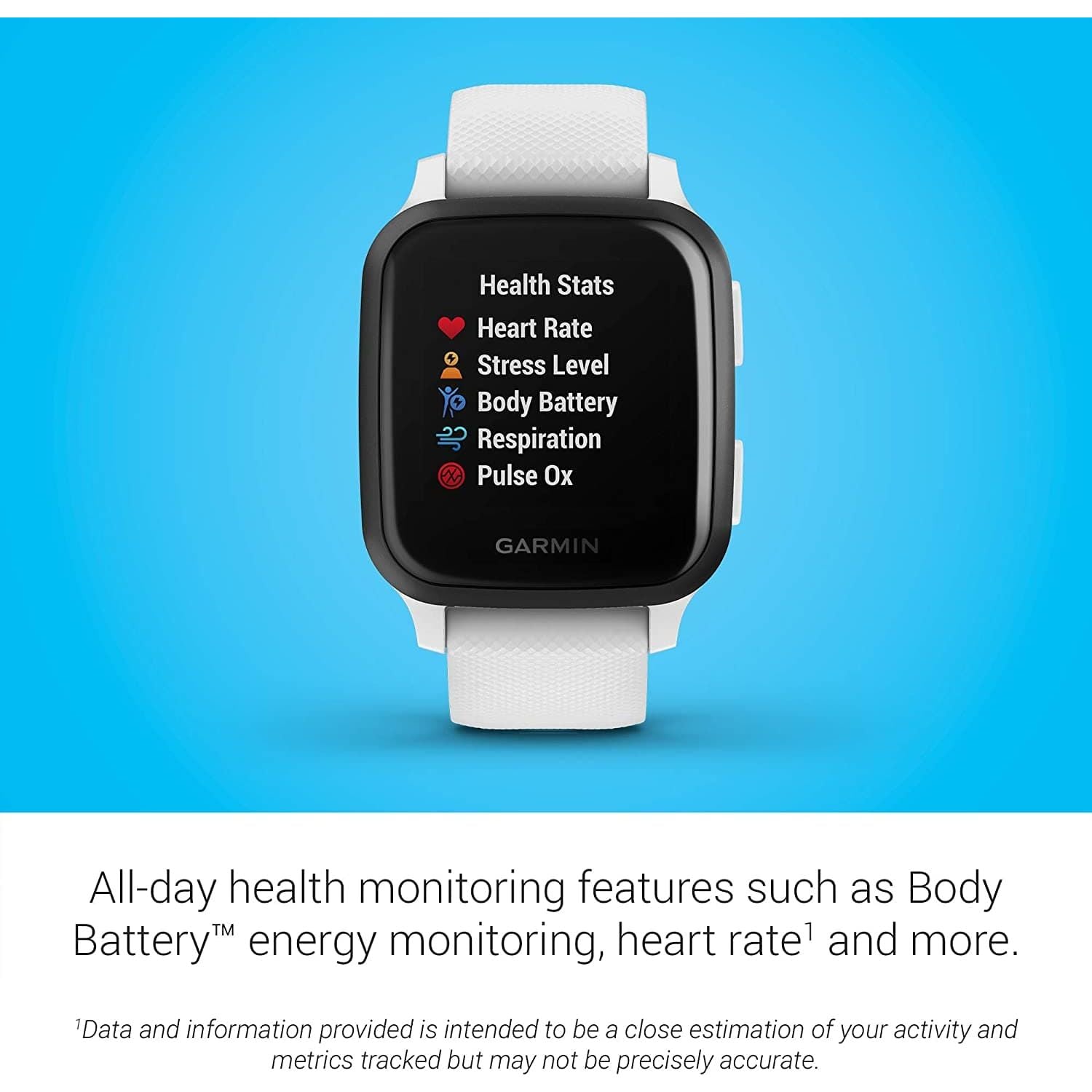 Garmin Venu Sq Music Amazon Exclusive GPS Smartwatch with All-day Health Monitoring and Fitness Features, Built-in Sports Apps and More, White with Slate Bezel