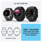 Garmin fēnix 7 PRO SOLAR, Premium Multisport GPS Smartwatch,Solar Charging, Advanced Training Features, Touchscreen and Buttons, Ultratough Design , Flash Light, Up to 22 days battery life, Black