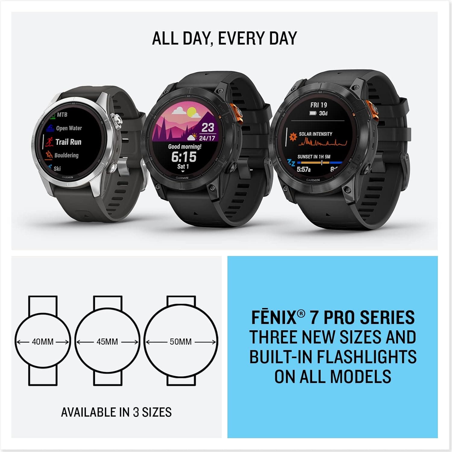 Garmin fēnix 7 PRO SOLAR, Premium Multisport GPS Smartwatch,Solar Charging, Advanced Training Features, Touchscreen and Buttons, Ultratough Design , Flash Light, Up to 22 days battery life, Black