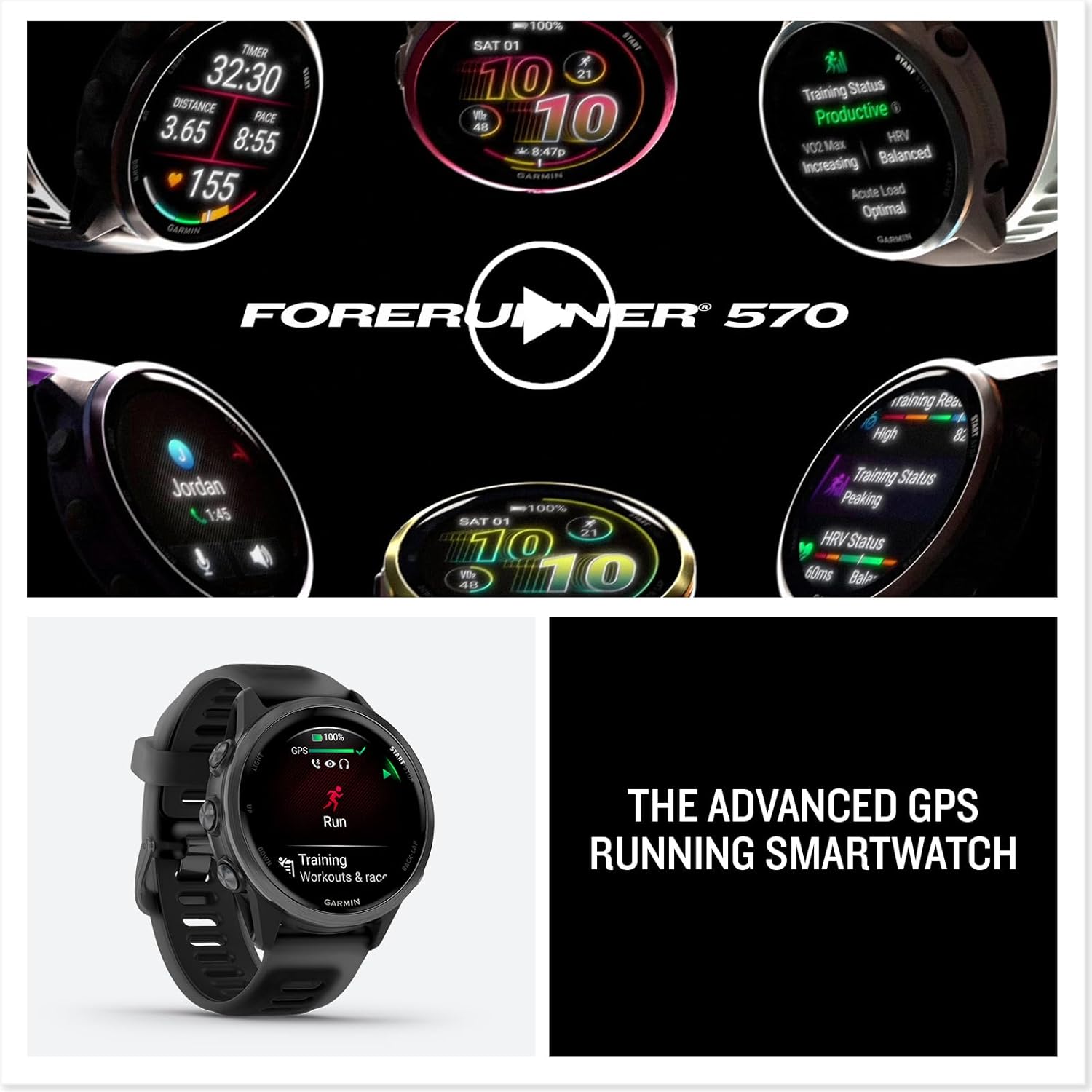 Garmin Forerunner 570 – 42mm Advanced GPS Running & Triathlon Smartwatch, AMOLED Display, Slate Gray Aluminum with Translucent Black/Black Band
