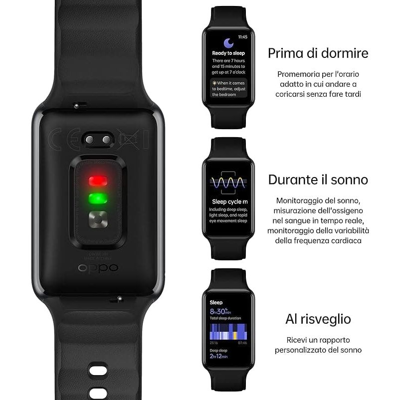 OPPO Watch Free – Smart Watch, AMOLED Curved Screen, 32g, Bluetooth 5.0, 5ATM Resistance, 230 mAh Battery, Fast Charge - Black