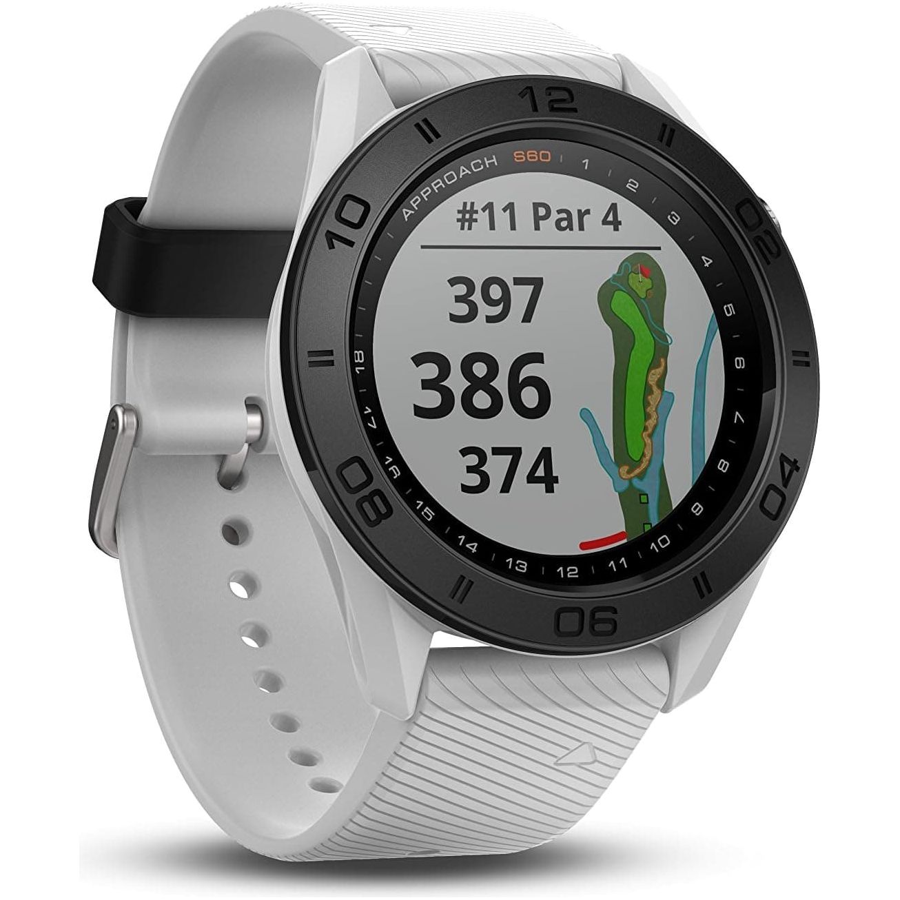 Garmin Approach S60, Premium GPS Golf Watch with Touchscreen Display and Full Color CourseView Mapping, White w/Silicone Band