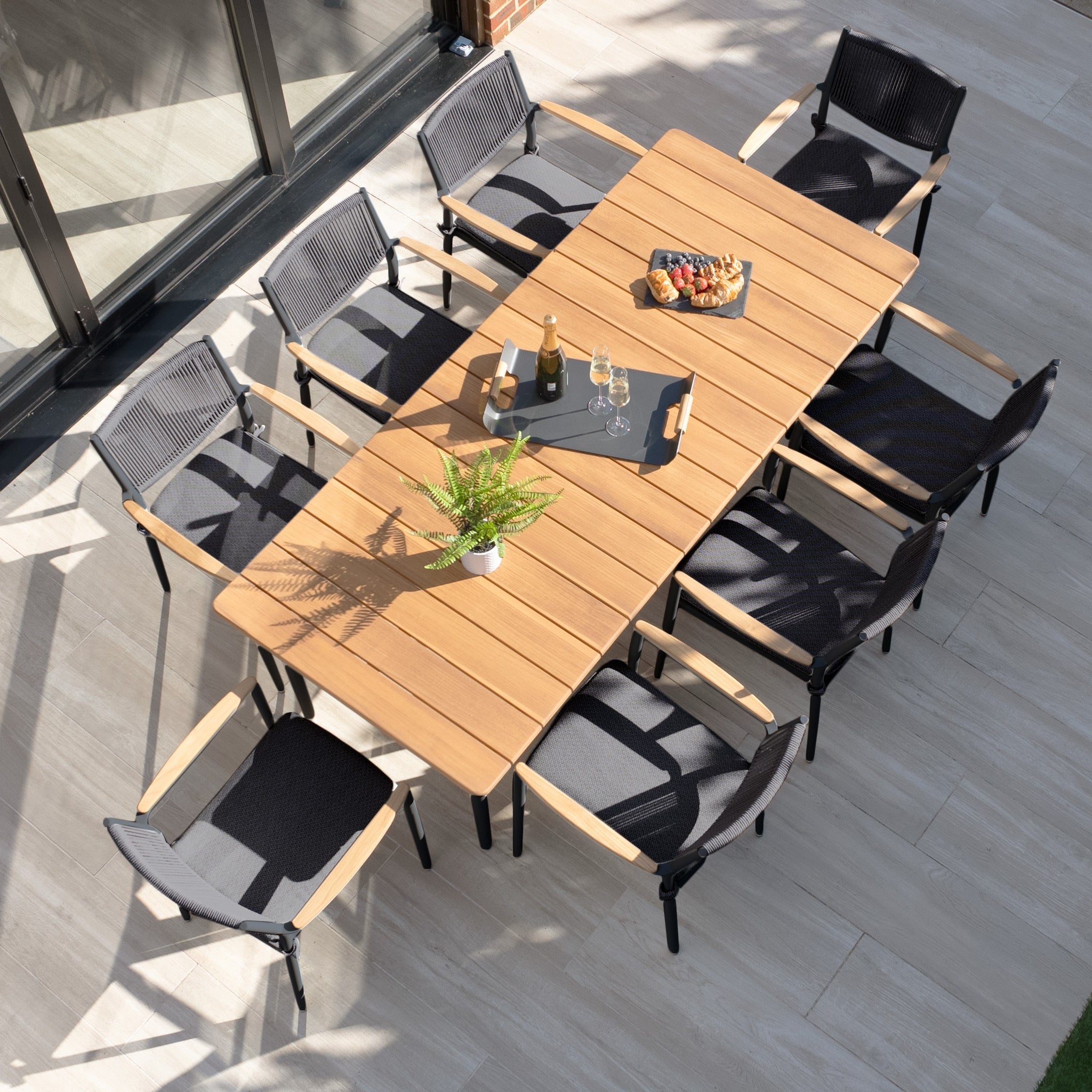 Tellaro 8 Seat Rectangular Dining Set with Teak Table in Charcoal