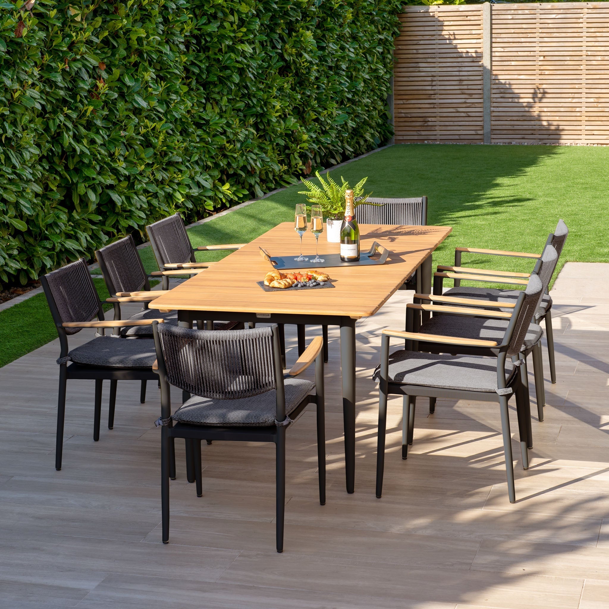 Tellaro 8 Seat Rectangular Dining Set with Teak Table in Charcoal