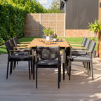Tellaro 8 Seat Rectangular Dining Set with Teak Table in Charcoal