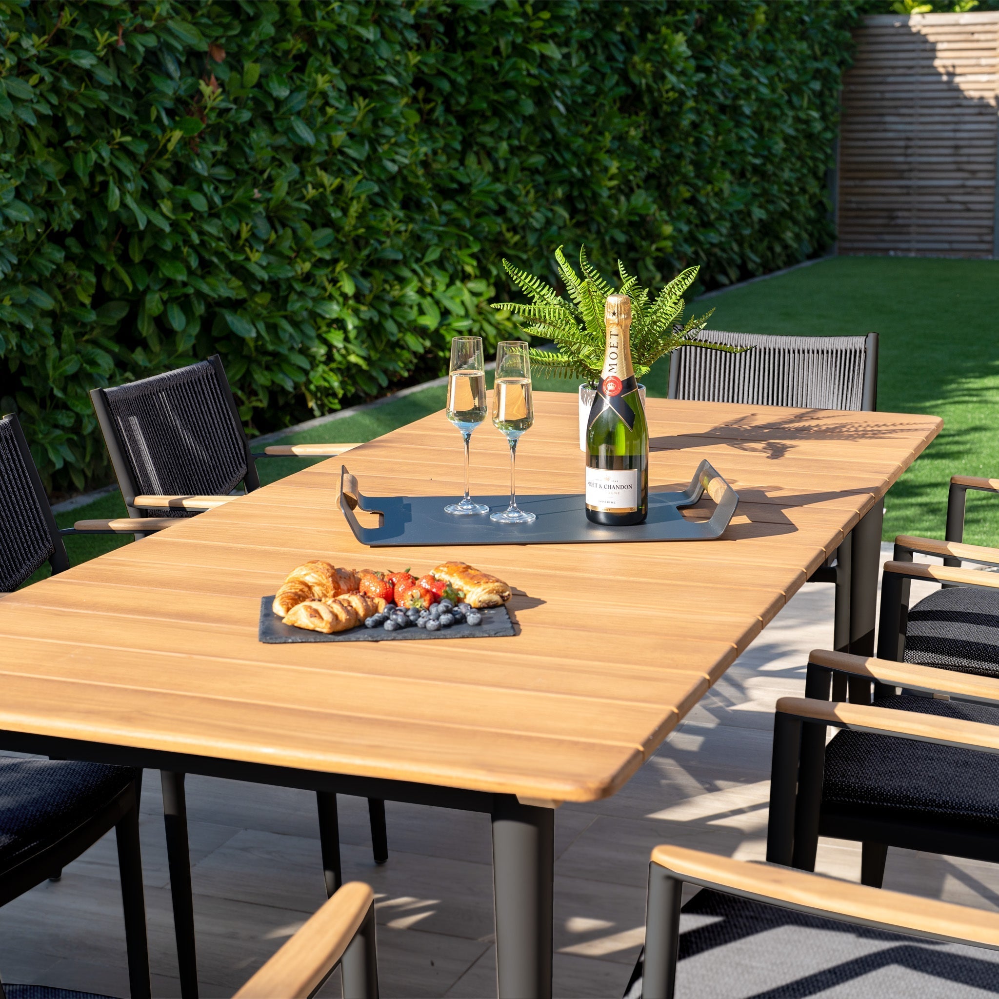 Tellaro 8 Seat Rectangular Dining Set with Teak Table in Charcoal