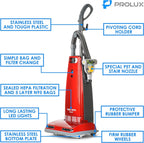 Prolux 7000 Upright Sealed HEPA Vacuum with on board tools and 7 Year Warranty
