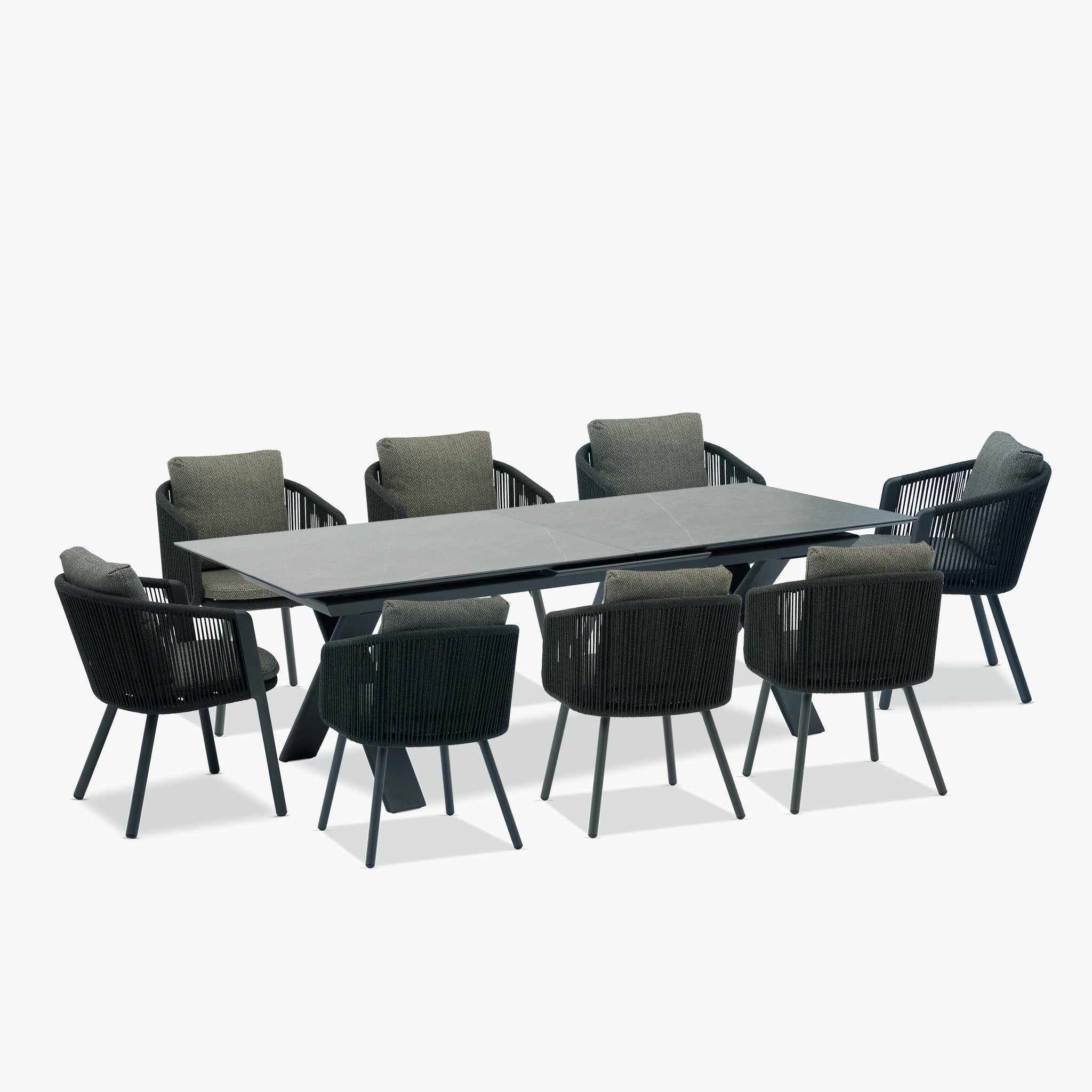 Dekota 8 Seat Rope Extending Dining Set in Charcoal