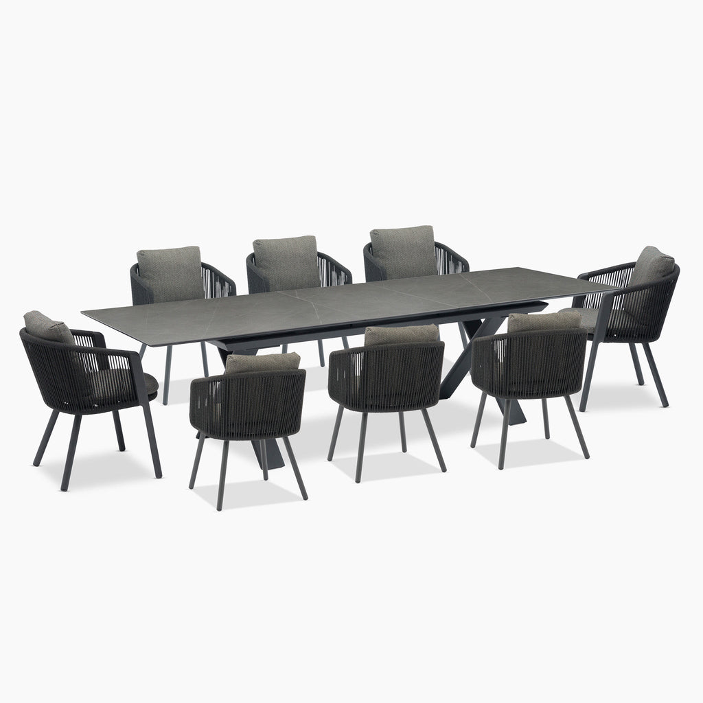 Dekota 8 Seat Rope Extending Dining Set in Charcoal