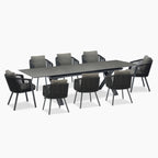 Dekota 8 Seat Rope Extending Dining Set in Charcoal